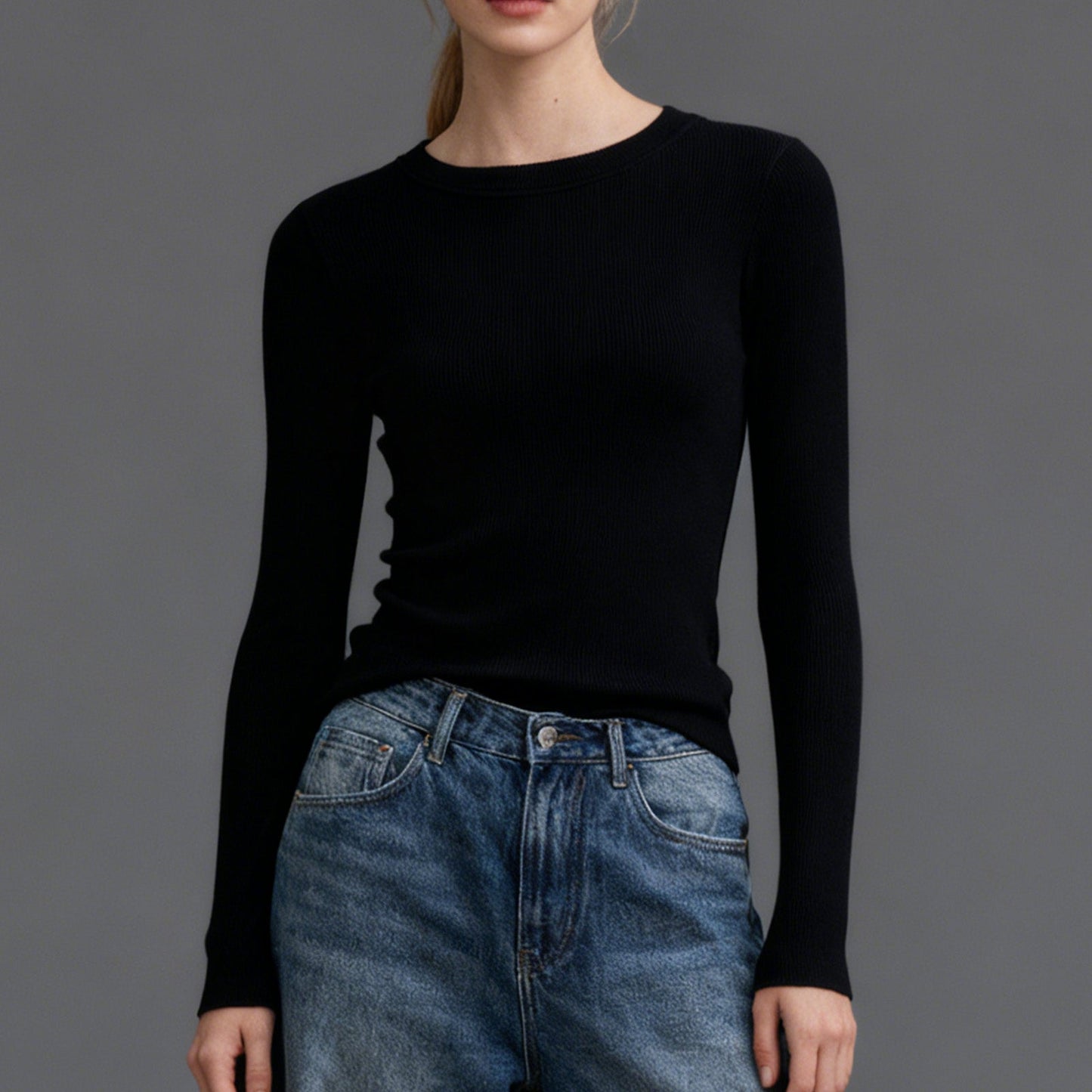 Fitted Ribbed Long Sleeve Top