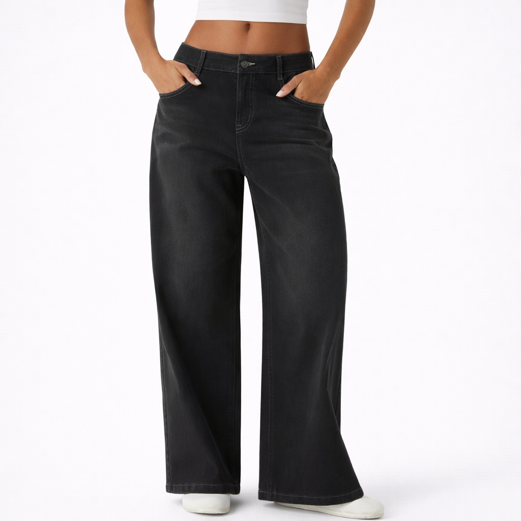 Jeans Tiro Bajo Wide Zipper