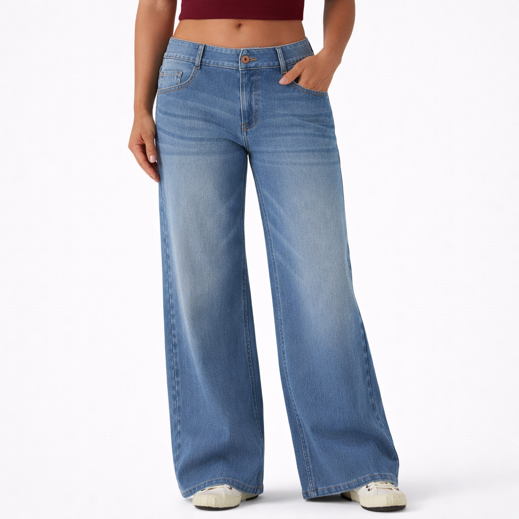 Jeans Tiro Bajo Wide Zipper
