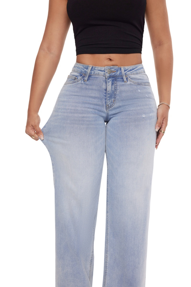 Jeans Wide Tiro Medio Bajo Stretch
