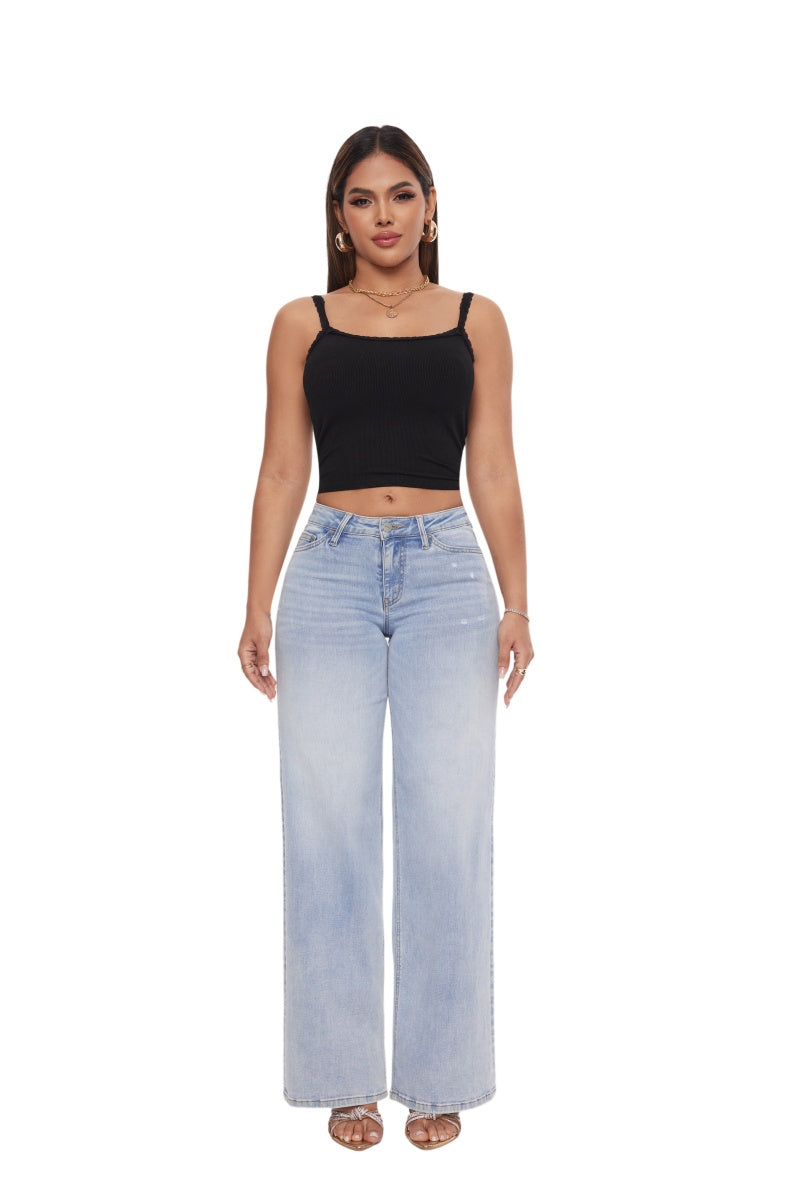 Jeans Wide Tiro Medio Bajo Stretch